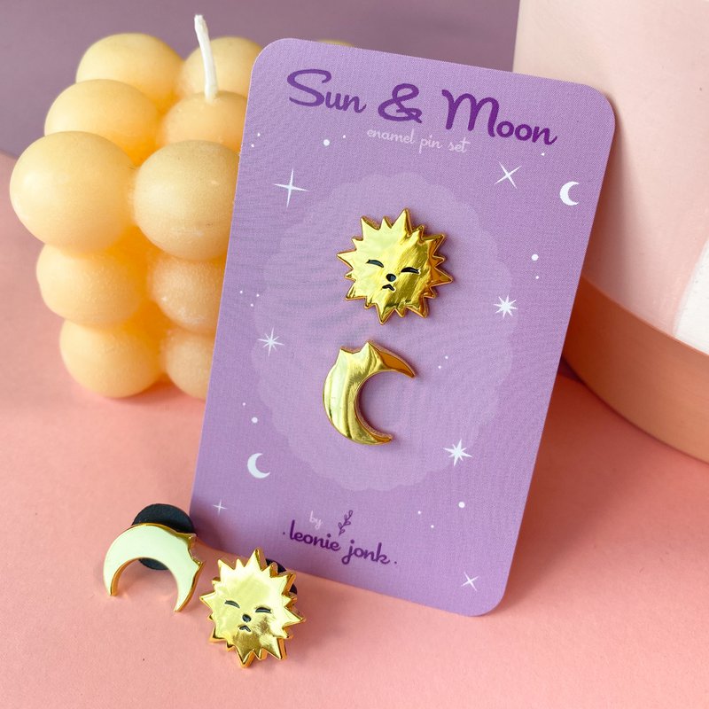 Sonne & Mond Mini-Pin-Set | Vergoldet | Harte Emaille-Pin | Pin-Brosche
