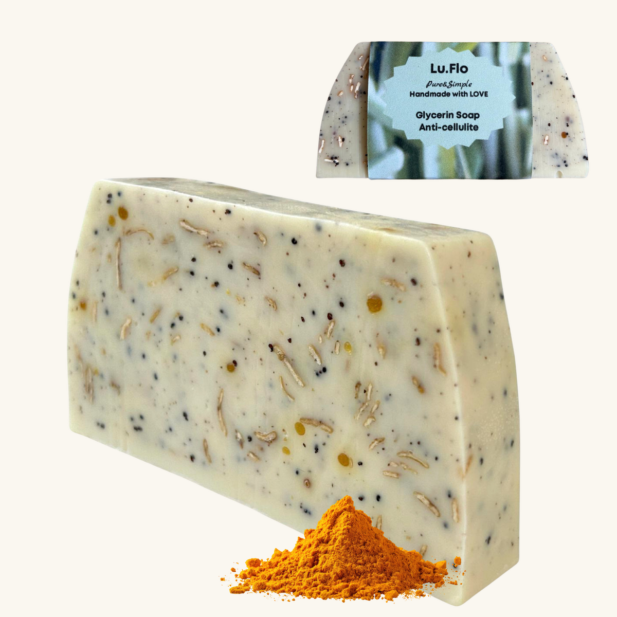 Barra de jabón anticelulítico de glicerina con aceites de semilla de albaricoque, mostaza y cítricos, efecto masaje tonificante