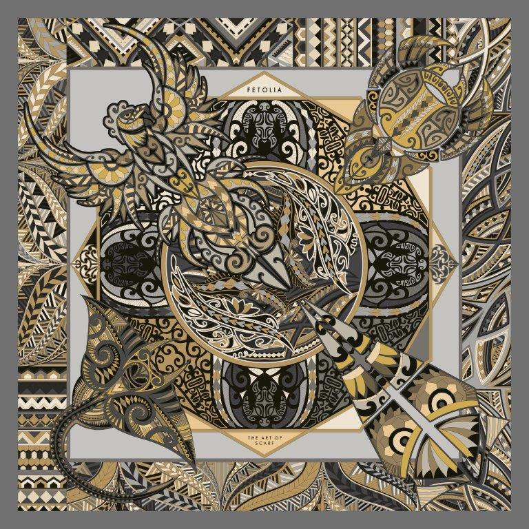 Power of Life - Gris 90*90 cm - Sarga 100% Seda