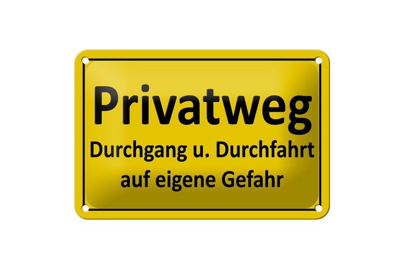 Tin sign note 18x12cm private path yellow decoration
