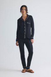 Langes Pyjama-Set aus Bambus in Schwarz