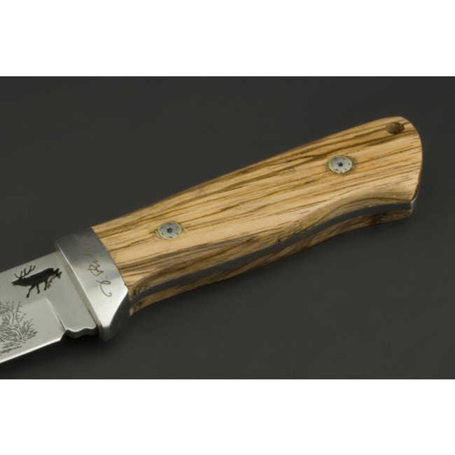 ED MAHONY Red Deer, couteau de chasse par Detlef Ritter, avec dessin d'art de 2 cerfs rouges sur la lame