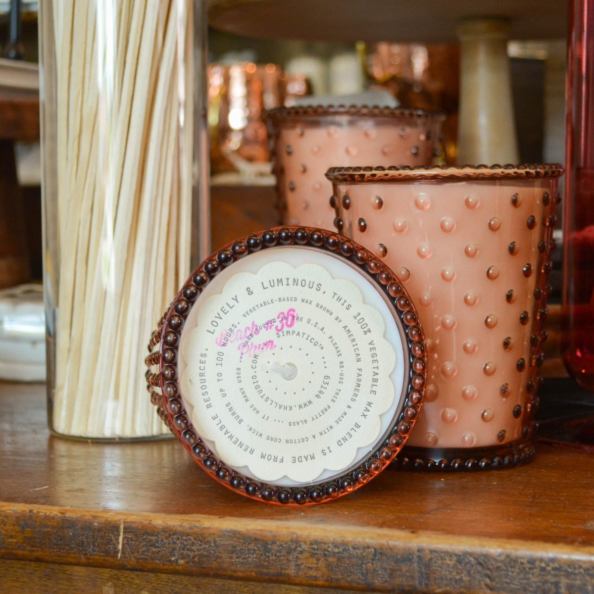 Simpatico Hobnail Glass Candle 16oz #36 Beach Plum