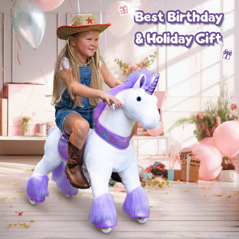 PonyCycle Classico giro ufficiale sui giocattoli Modello U Unicorno bianco, rosa e viola, con freno e suono
