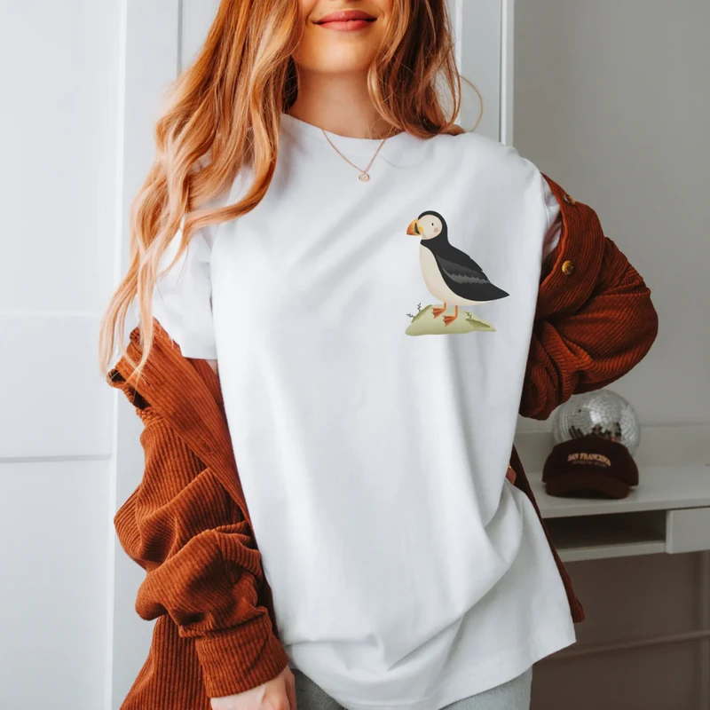 Tshirt Islandia Puffin - BAWEŁNA ORGANICZNA Koszula Puffin Skandynawia - Islandia Pamiątka