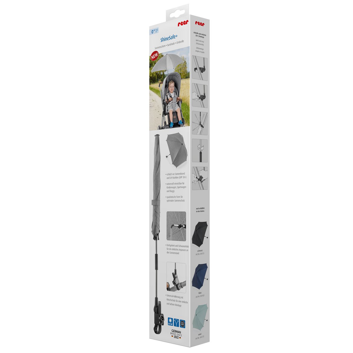 ShineSafe+ sombrilla para cochecito, gris jaspeado
