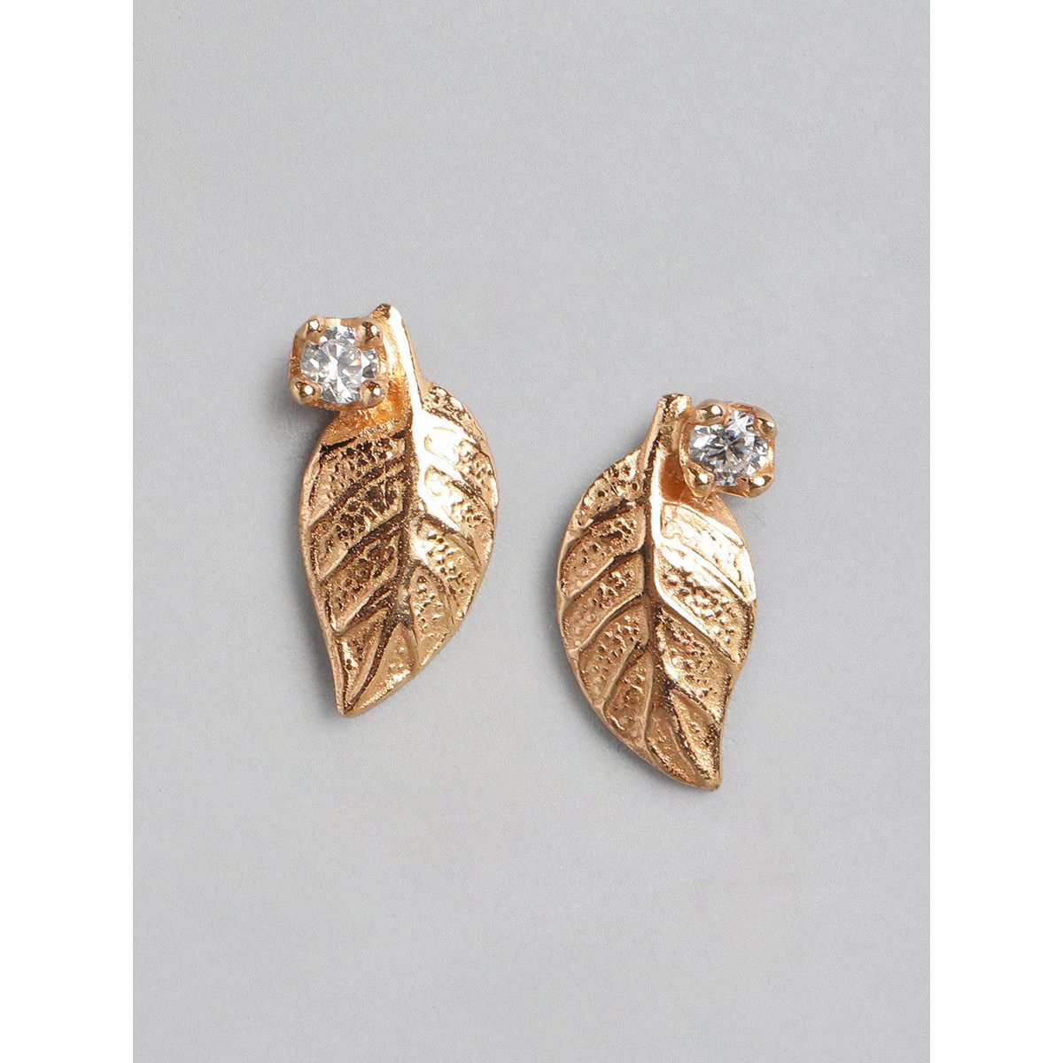 Stud Earrings | CZ Leaf Petite Sterling Silver 18kt | Gold