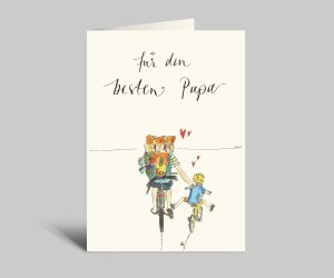 Map of Father's Day | Papa helps child with cycling | Watercolor motif | Folding card with an envelope