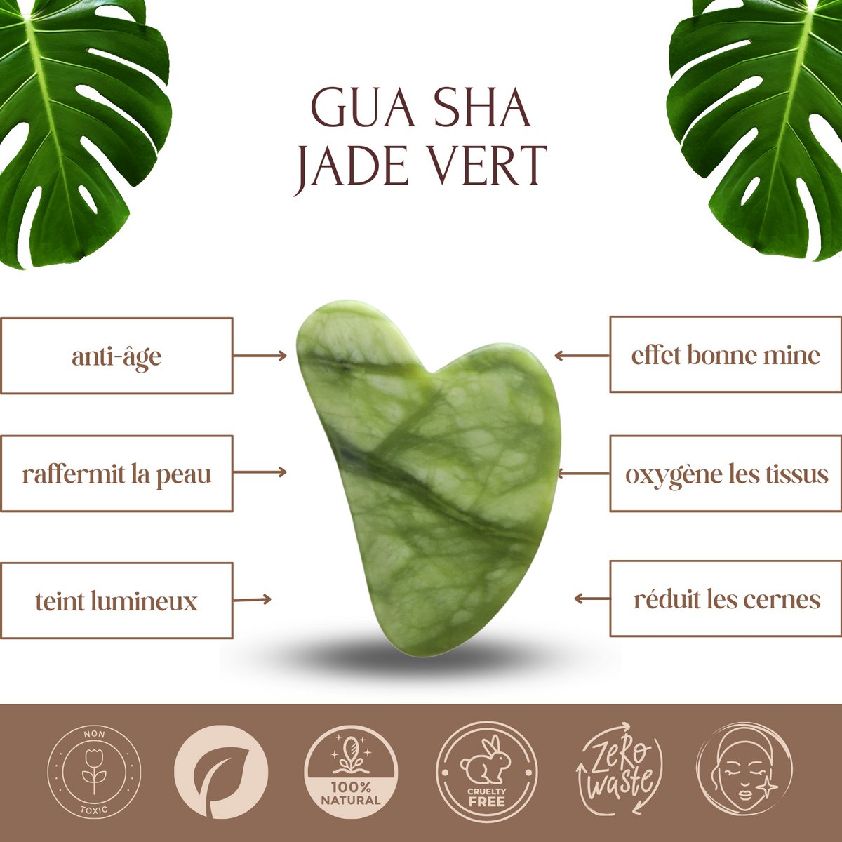 Zestaw i maska ​​na oczy z zielonego jadeitu Gua Sha - Termoterapia - Niezbędne akcesoria kosmetyczne - Kamień naturalny - Narzędzie do podnoszenia