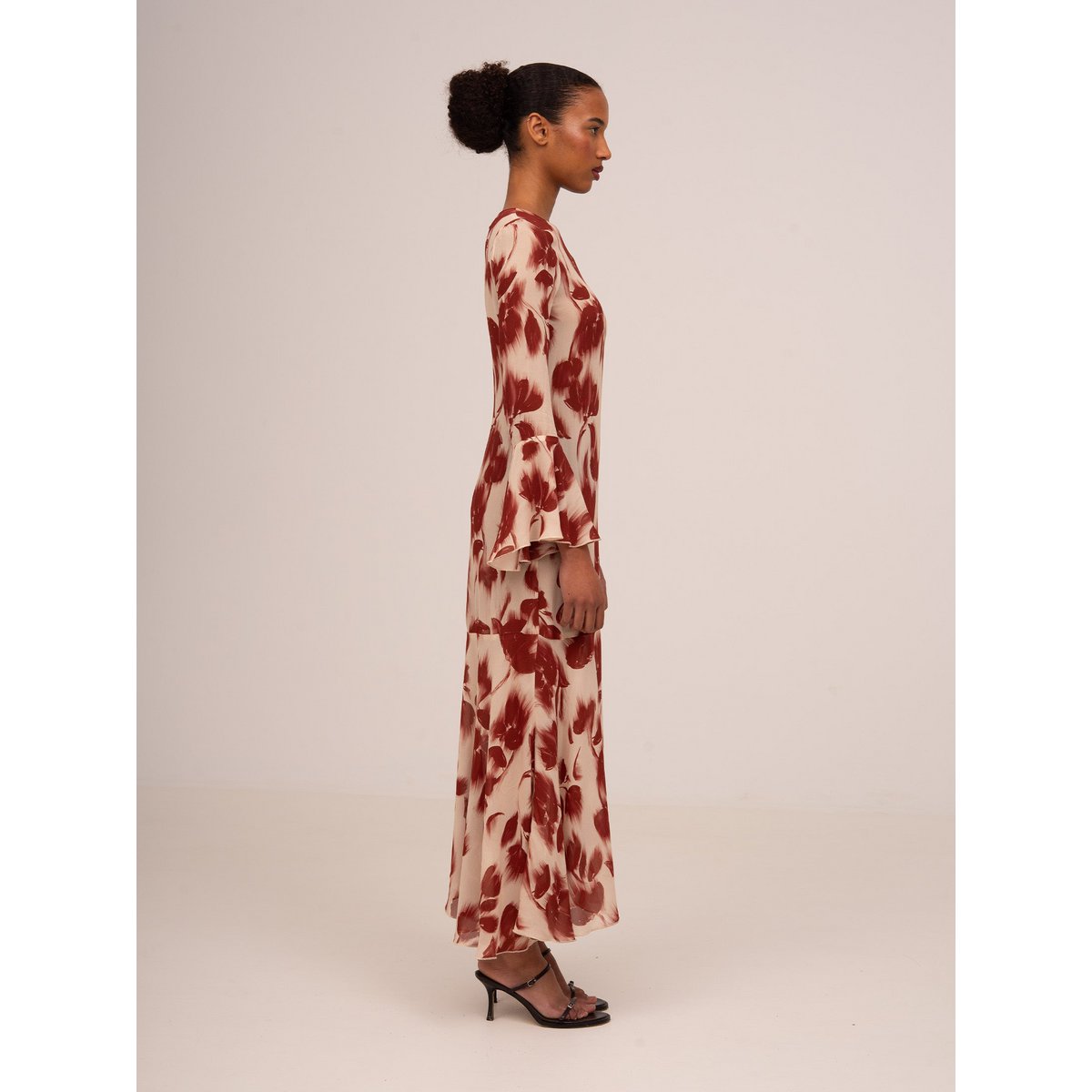 Rode Jester bloemenprint midi-jurk