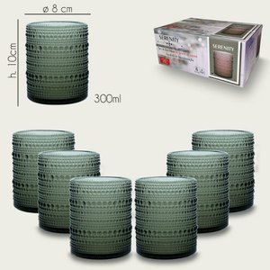 Arca Serenity Waterglas 300ml, grijs, set van 6 stuks, verpakt in een giftbox