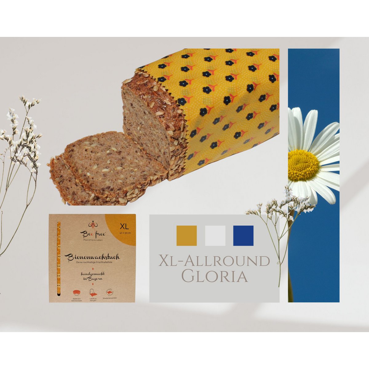 Paño de cera de abejas orgánico XL grande "Gloria" en 40x50cm - hecho a mano en Baviera