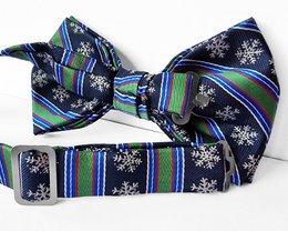 Bowtie - Blue with stripes and snowflakes