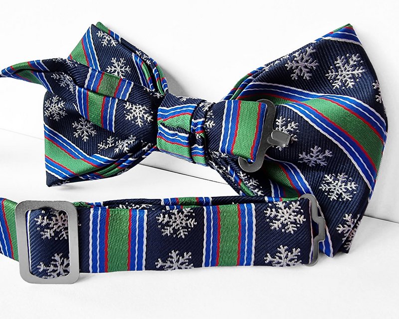 Bowtie - Blue with stripes and snowflakes