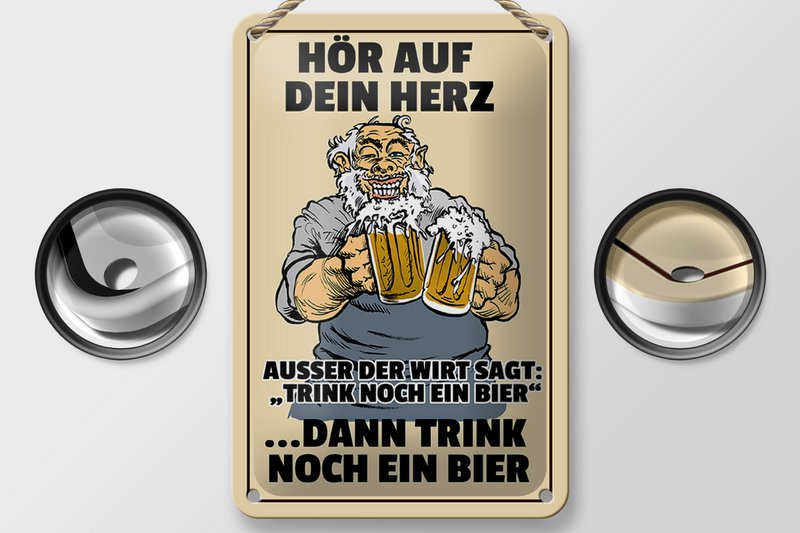 Tin sign alcohol 12x18cm listen to your heart drink beer decoration