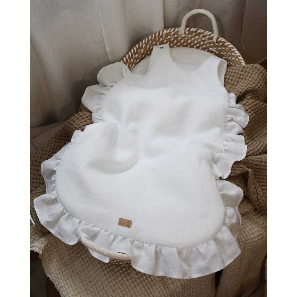 linnen babyslaapzak met ruches, babyslaapzak met ruches zomer 1 TOG, 1,5 TOG, 2,5 TOG