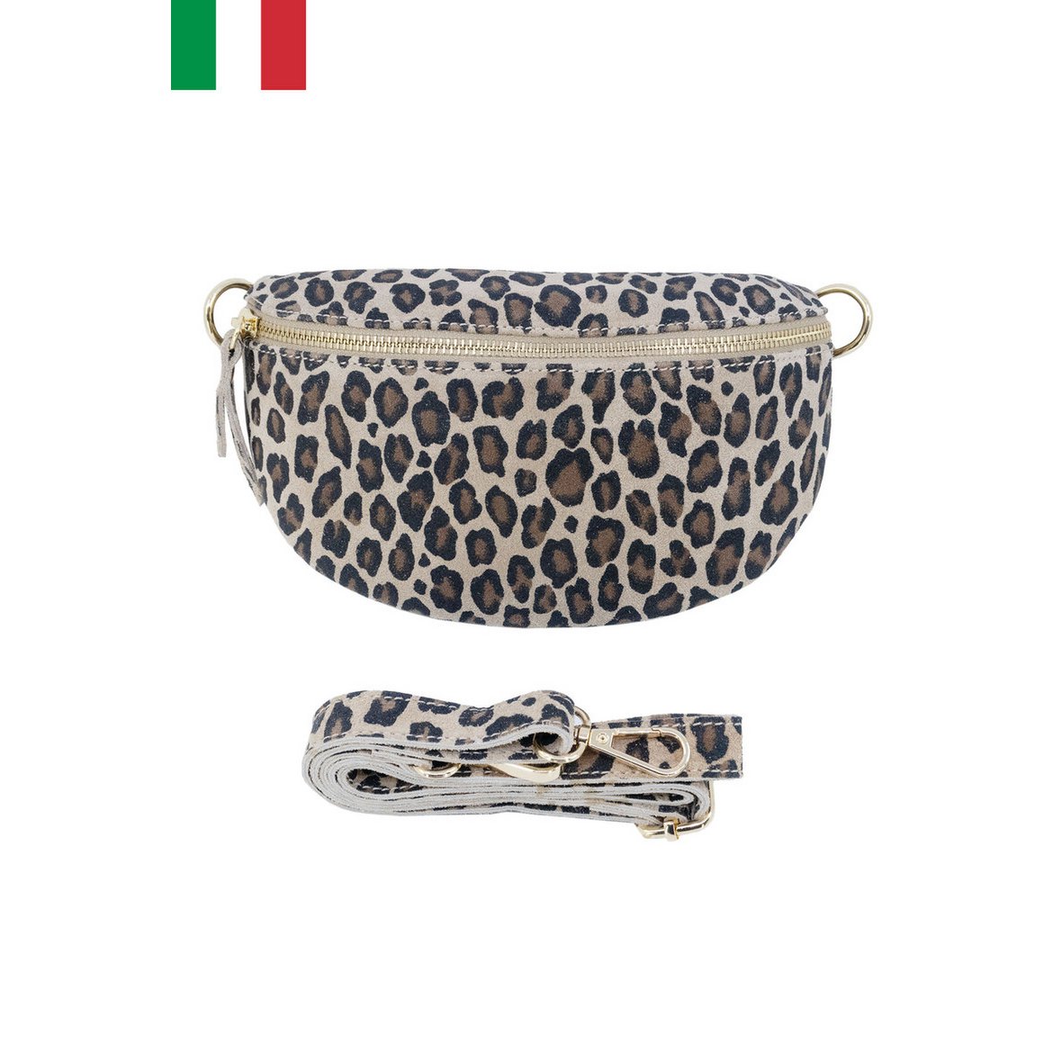 Suède leren heuptasje met luipaardprint, maat S IT2313-LEOPARD