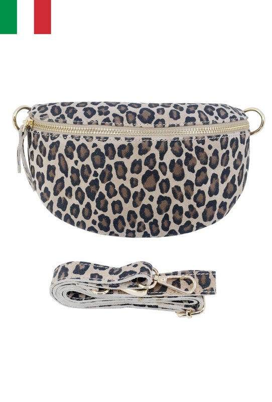 Torebka na ramię ze skóry zamszowej w panterkę. Rozmiar S IT2313-LEOPARD
