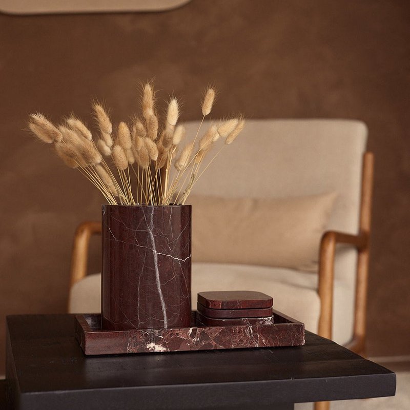 Plateau en marbre avec bord 15x30cm rouge