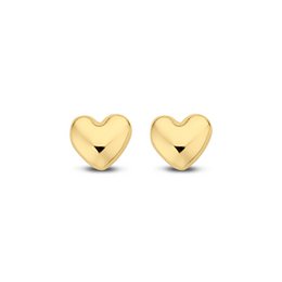 14K yellow gold heart-shaped stud earrings, 4mm in size.