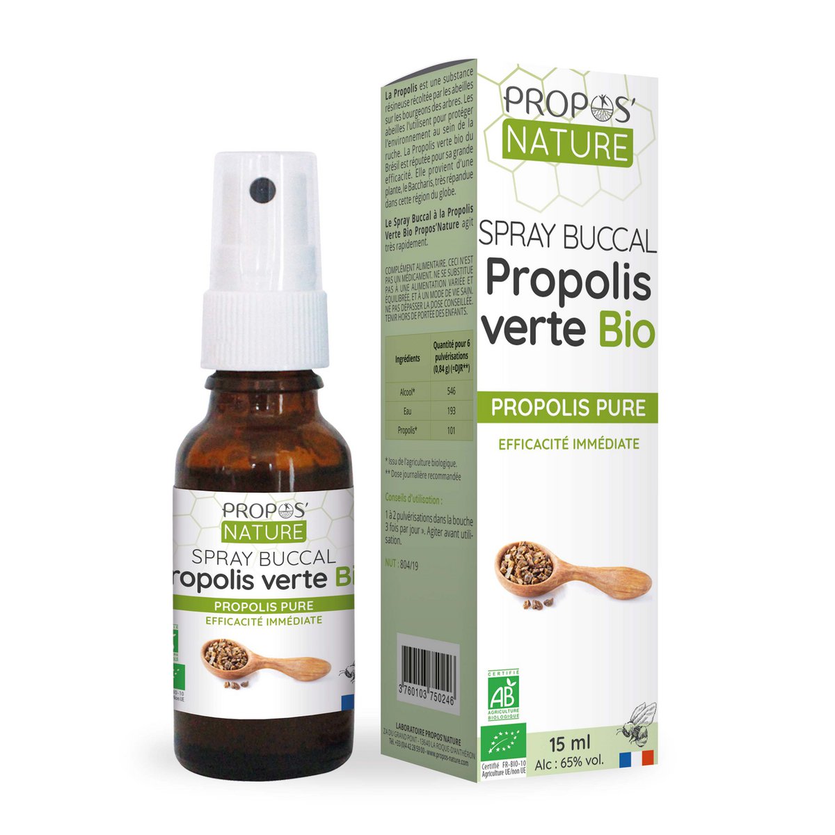 MONDELINGE SPRAY VAN BIOLOGISCHE GROENE PROPOLIS - KEELPIJN - 15ML