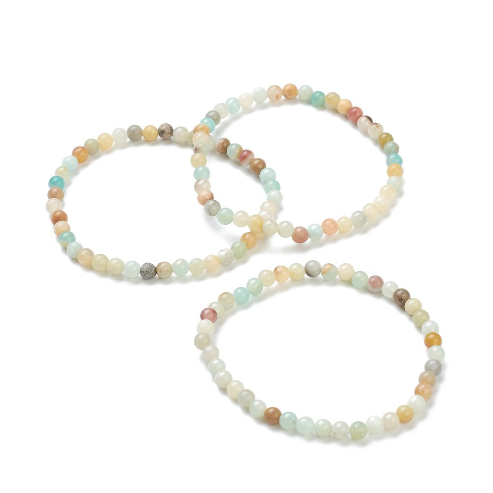 Bracciale elasticizzato con perline naturali di amazzonite da 4 mm