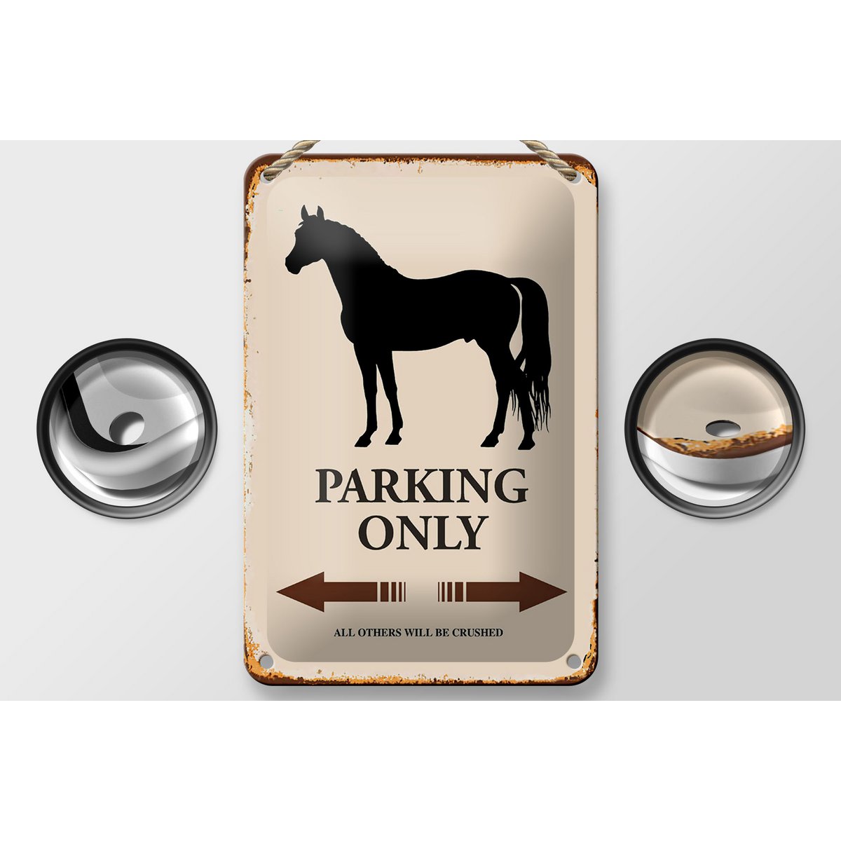 Blikken bord met de tekst 12x18cm Paardenparkeerplaats, alleen alle andere decoratie