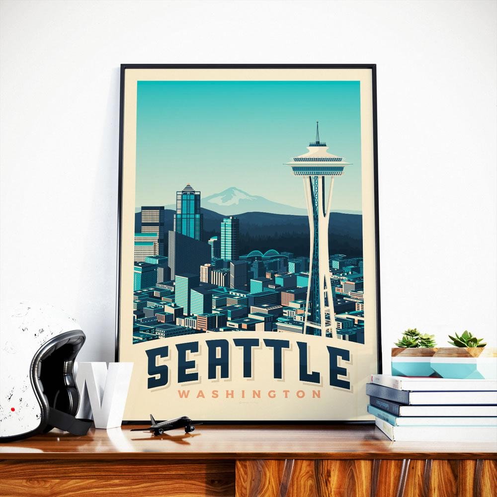 Affiche Seattle Vintage | Poster Ville Seattle Washington Etats-Unis