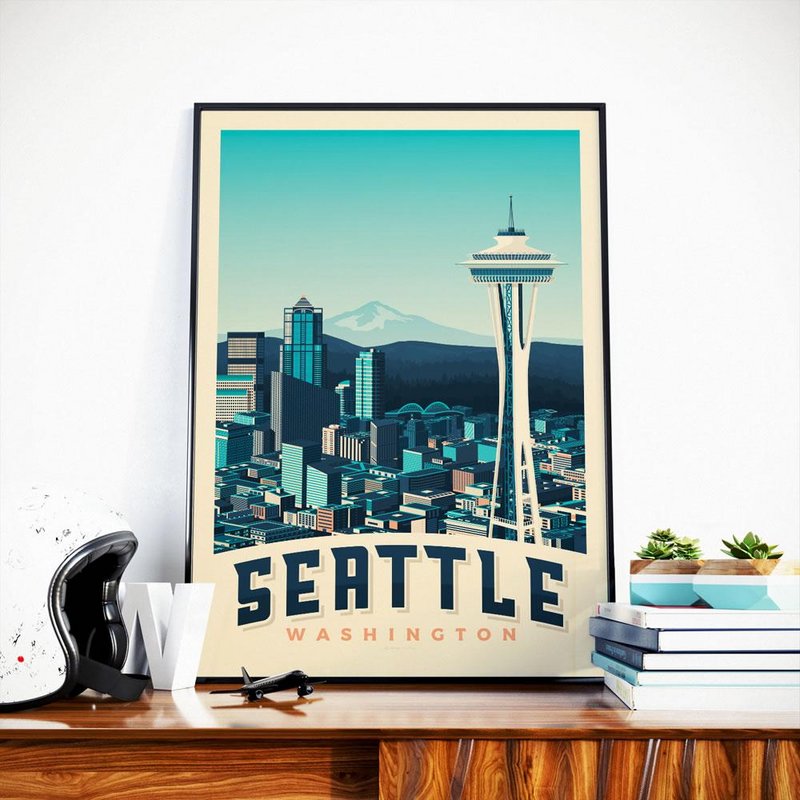 Affiche Seattle Vintage | Poster Ville Seattle Washington Etats-Unis