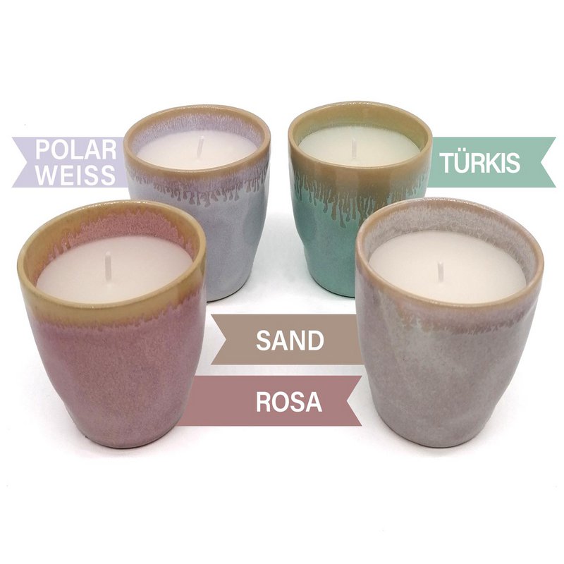 Stoneware candle in a turquoise espresso cup
