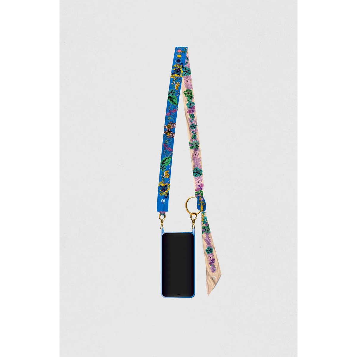 Virginieriou - phone shoulder "La Panthera" - 100% Recycled polyester Twill - Turquoise/Beige, Leopard, Fleuri - 128 cm x 5 cm