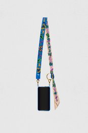 Virginieriou - Phone Shoulder "La Panthera" - 100% de sarga de poliéster reciclada - Turquesa/beige, Leopard, Fleuri - 128 cm x 5 cm