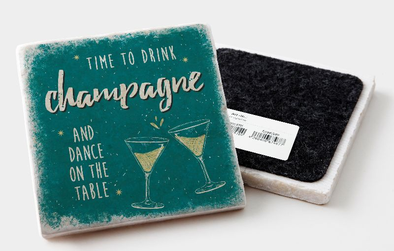 Marmeren onderzetter "tijd om champagne te drinken ..."