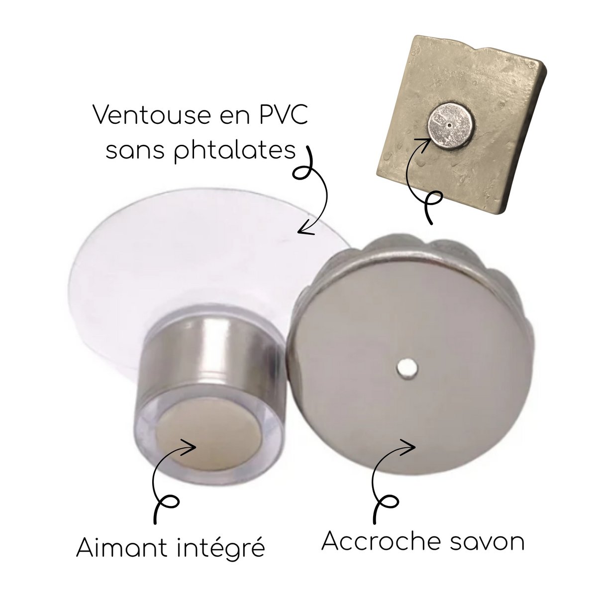 Magnetic Soft-free gap without drilling-hygienic & design-Bathroom wall fixation, kitchen, shower-dry soap-made in France