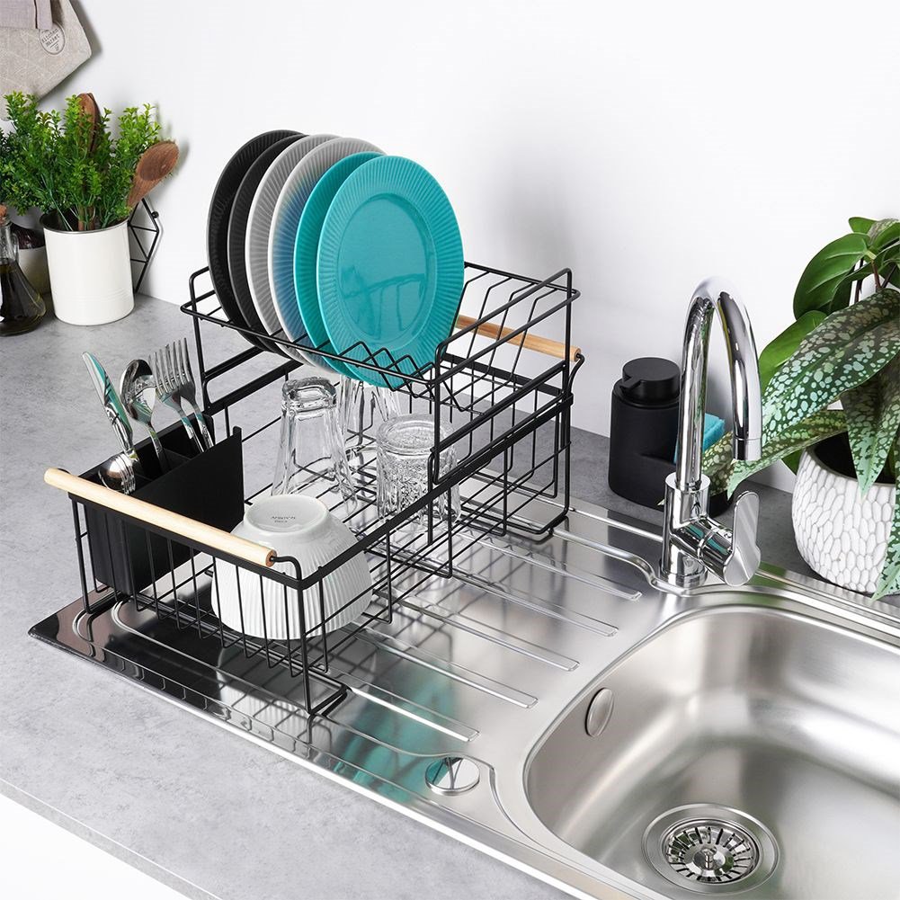 Dish drying rack black two-tier metal 48x29x28.5 cm