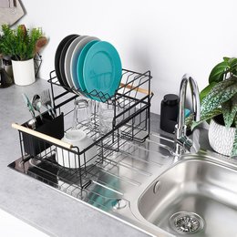 Dish drying rack black two-tier metal 48x29x28.5 cm