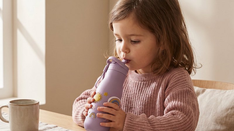 Jenard® kinderdrinkfles RVS - lekvrij, dubbelwandig, BPA-vrij, thermosfles voor school en kleuterschool. Roze/regenboog
