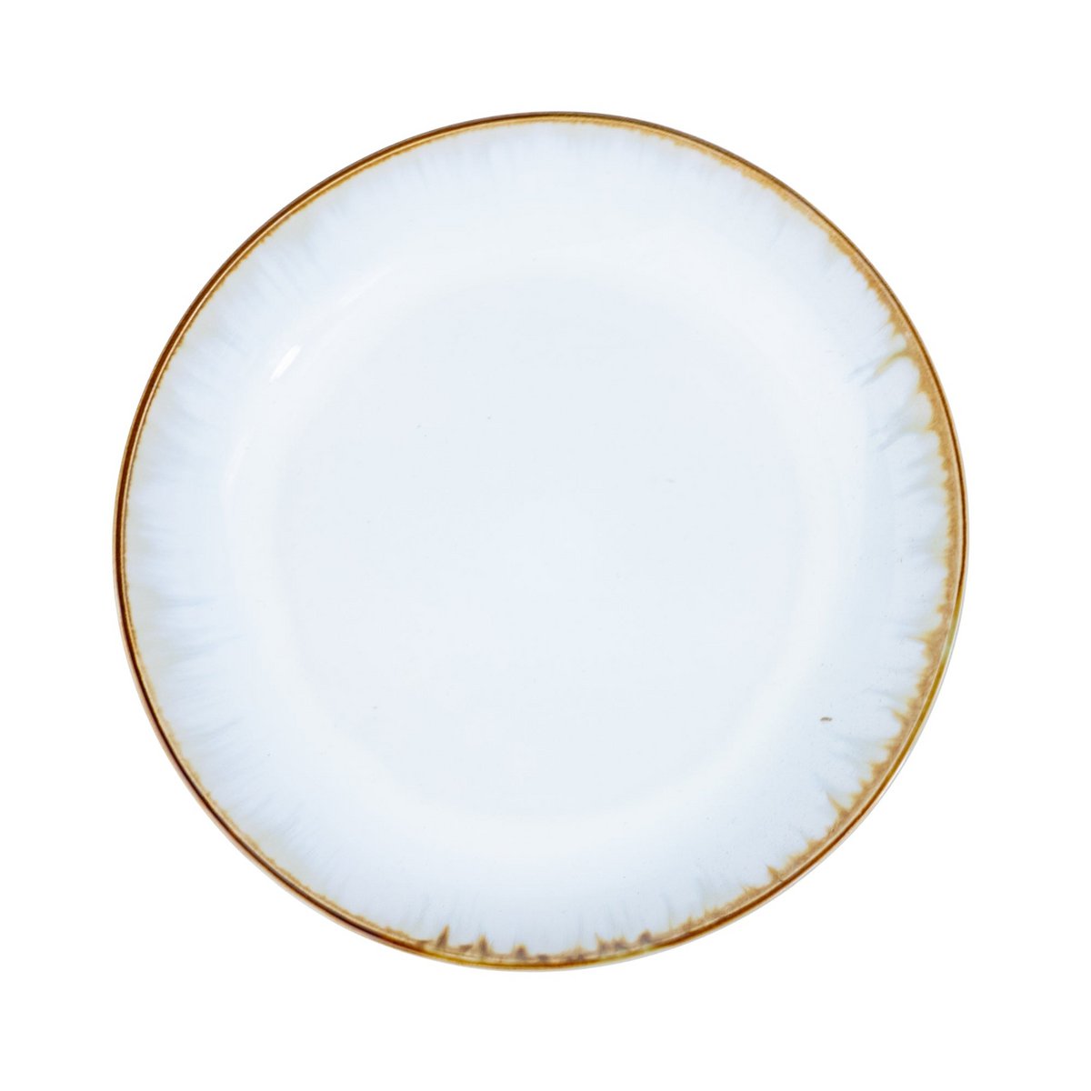 Medium rond keramisch bord - wit met groene en roze details, 21,5 cm