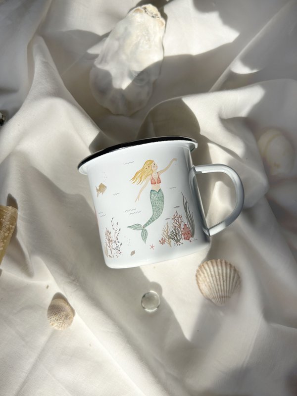 Sirene in tazza smaltata | Tazza | Tazza per bambini | Ragazza | Sirena | Sott'acqua | Acquerello | Acquerello || CUORE E CARTA