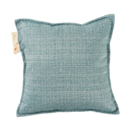 A square cushion in a light blue-green color, with a textured fabric surface. The cushion is designed for heating and has a standard and premium heating duration option.