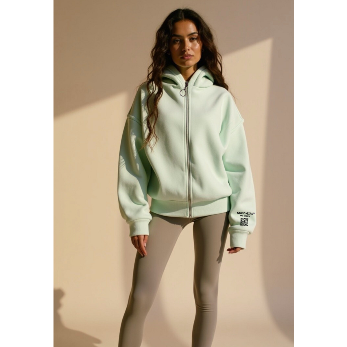 Hoodie mit Reißverschluss "GGBH" - Beige