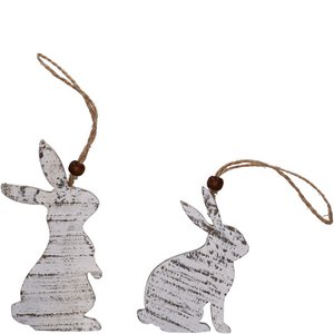 Wooden rabbit Jalo for hanging, 2 motifs, H10/7.5cm, white