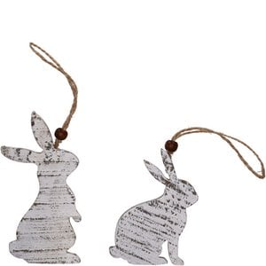 Wooden rabbit Jalo for hanging, 2 motifs, H10/7.5cm, white