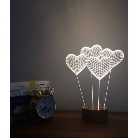 3D Heart Balloon Night Light | Wood