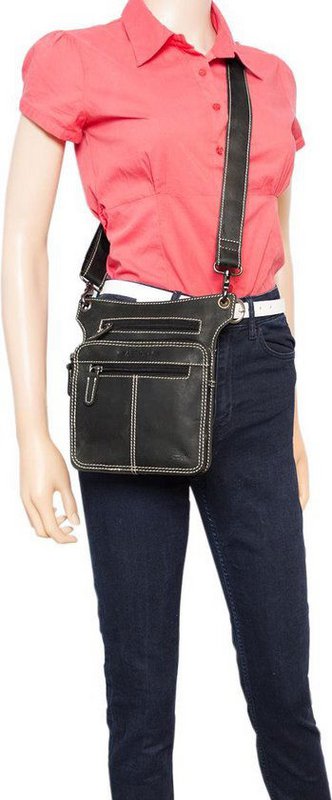 Hip bag - Black leather for the engine with extra compartment