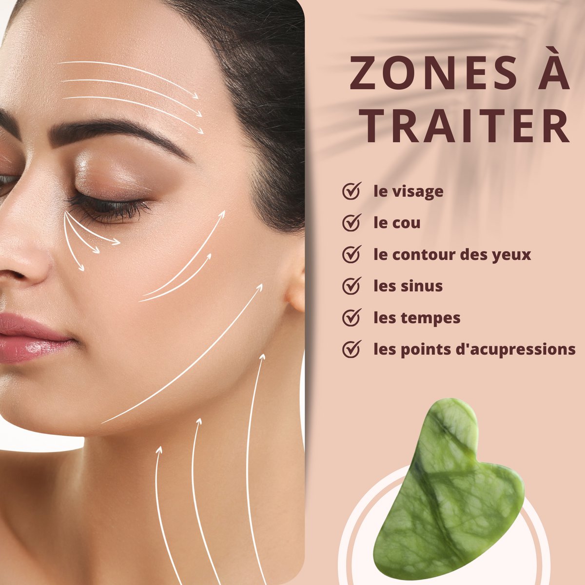 Zestaw i maska ​​na oczy z zielonego jadeitu Gua Sha - Termoterapia - Niezbędne akcesoria kosmetyczne - Kamień naturalny - Narzędzie do podnoszenia