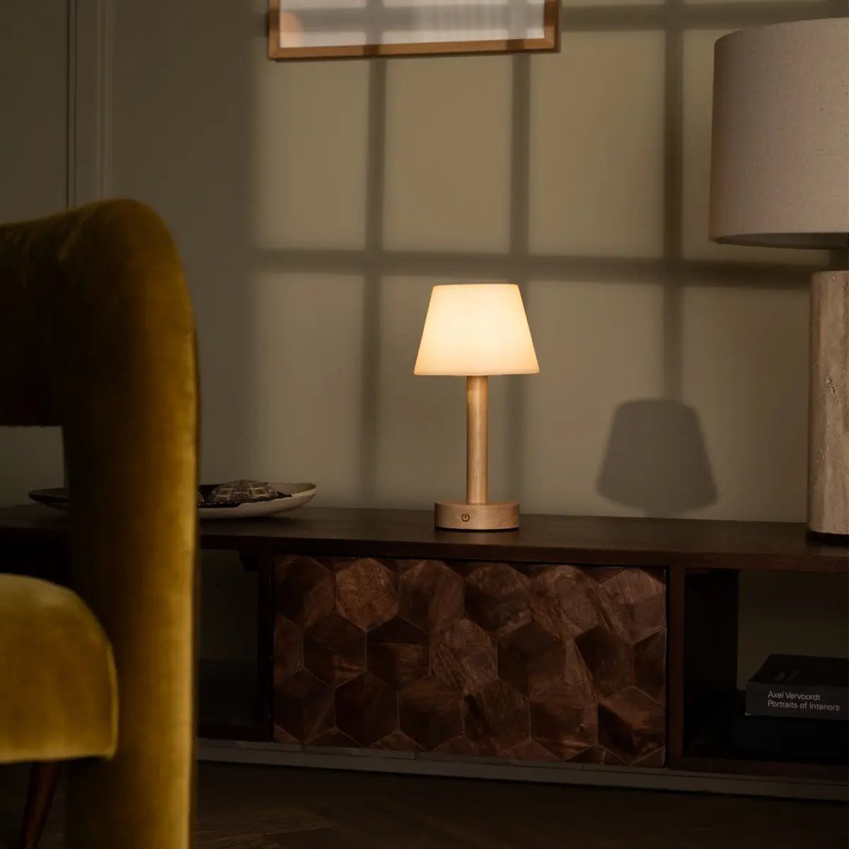 Zoë Light Brown Wooden Rechargeable Table Lamp