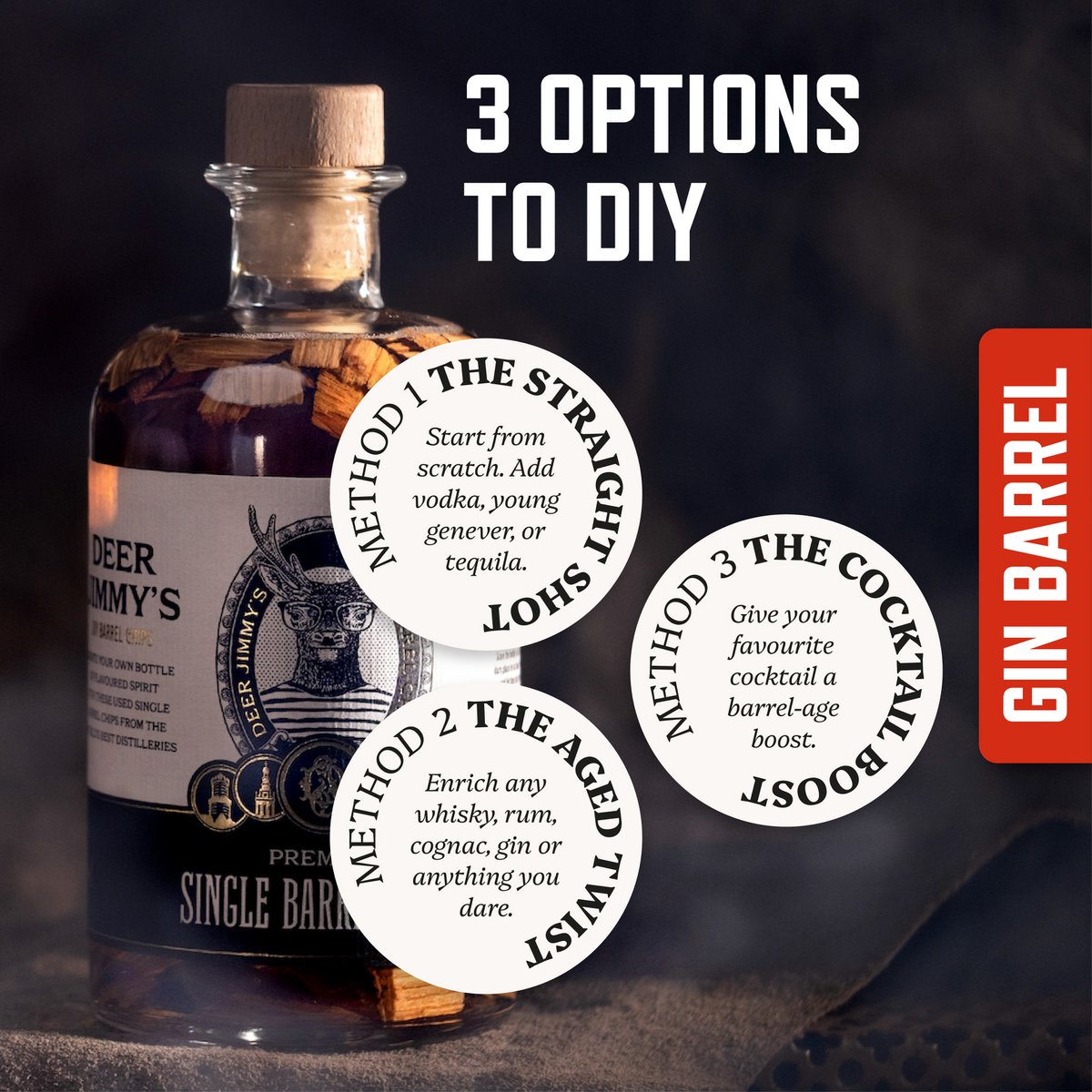 Deer Jimmy's® DIY Brandy Gift Set – Make Your Own Brandy with Premium Oak from the finest Brandy Barrels – Deep Barrel Aging for Any Spirit – The Perfect Gift for Men Copy