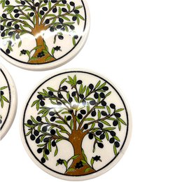 Keramik-Untersetzer - 4er Set - Olivenbaum - 9cm