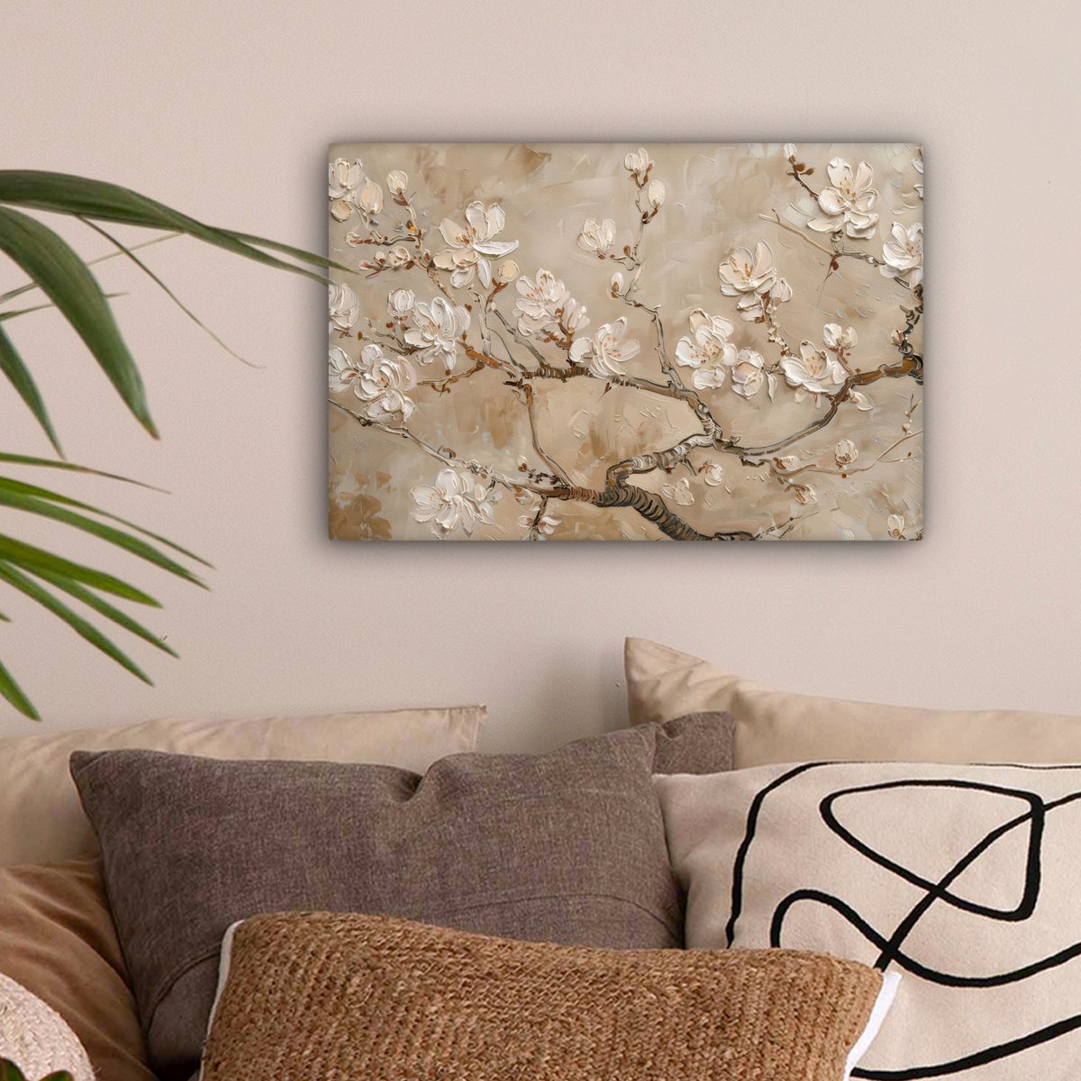 Pintura de lienzo - Decoración de pared - Flores - Rosa - Moderno - Beige